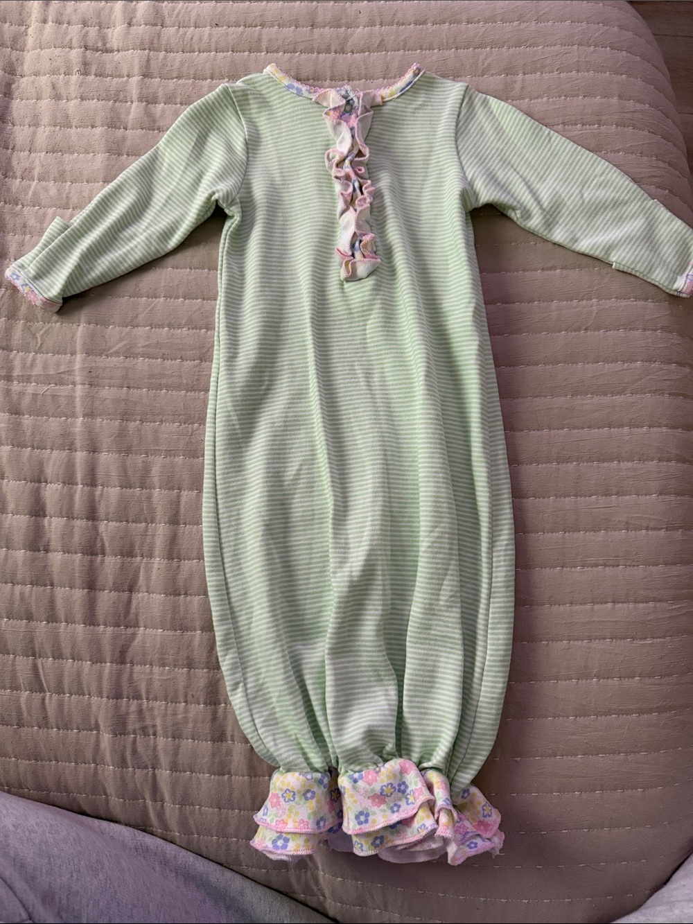 Green Striped Ruffle Hem Kids Sleep Gown - Soft Cotton Pajamas